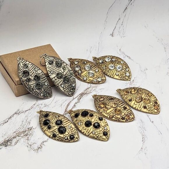 2/$21 Black Gold Dangle Earrings with Stones - Picture 6 of 8